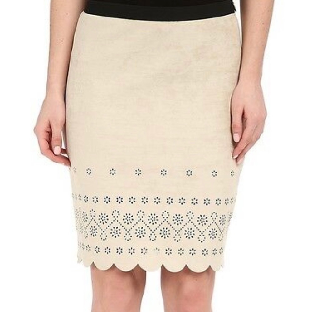 KAREN kane beige scalloped faux suede pencil skirt size medium